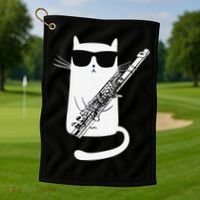 Funny Funny Cat Wearing Sunglasses Playing Flute Great Gift Golf Towel thumb 1