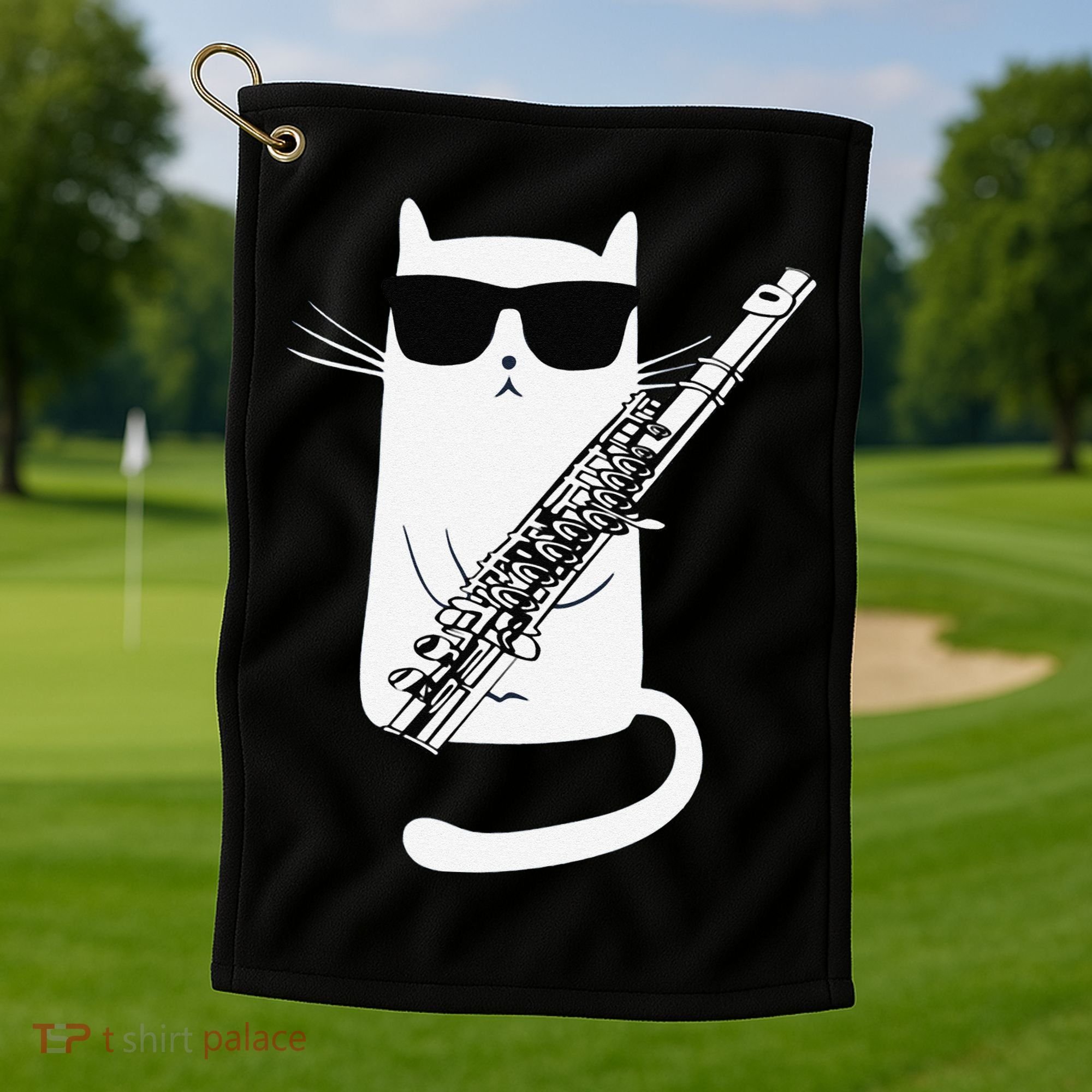 Funny Funny Cat Wearing Sunglasses Playing Flute Great Gift Golf Towel