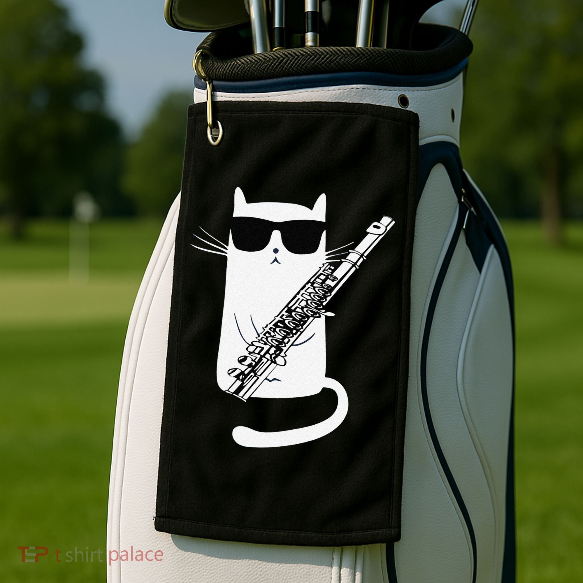 Funny Funny Cat Wearing Sunglasses Playing Flute Great Gift Golf Towel