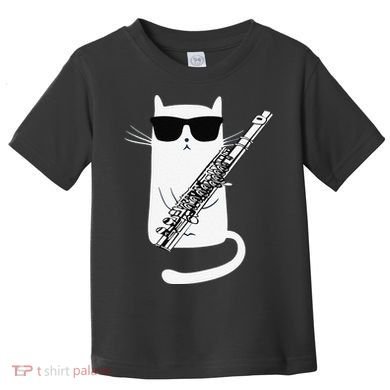 Funny Funny Cat Wearing Sunglasses Playing Flute Great Gift Toddler T-Shirt