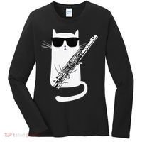 Funny Funny Cat Wearing Sunglasses Playing Flute Great Gift Women's Long Sleeve Shirt thumb 0