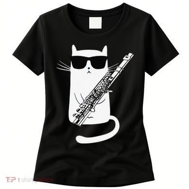 Funny Funny Cat Wearing Sunglasses Playing Flute Great Gift Women's T-Shirt