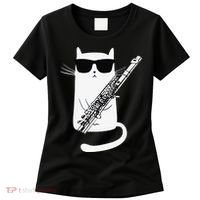 Funny Funny Cat Wearing Sunglasses Playing Flute Great Gift Women's T-Shirt thumb 0