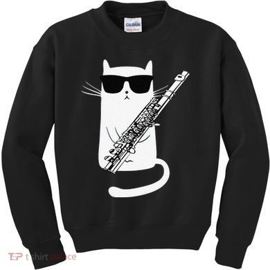 Funny Funny Cat Wearing Sunglasses Playing Flute Great Gift Kids Sweatshirt