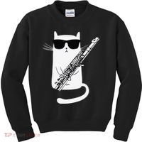 Funny Funny Cat Wearing Sunglasses Playing Flute Great Gift Kids Sweatshirt thumb 0