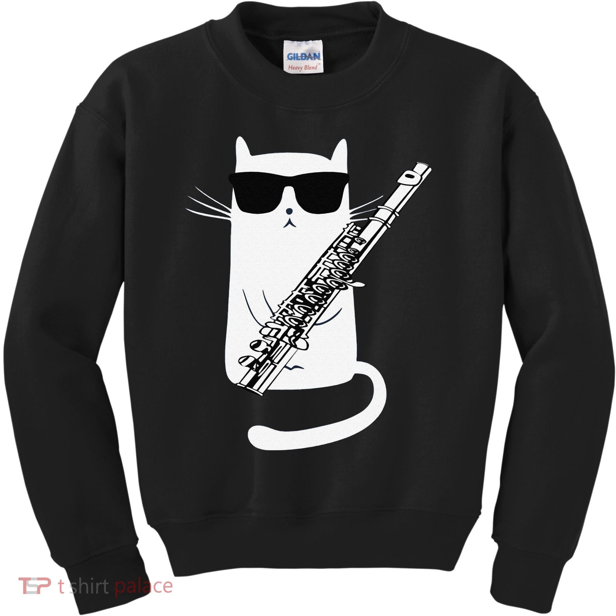 Funny Funny Cat Wearing Sunglasses Playing Flute Great Gift Kids Sweatshirt