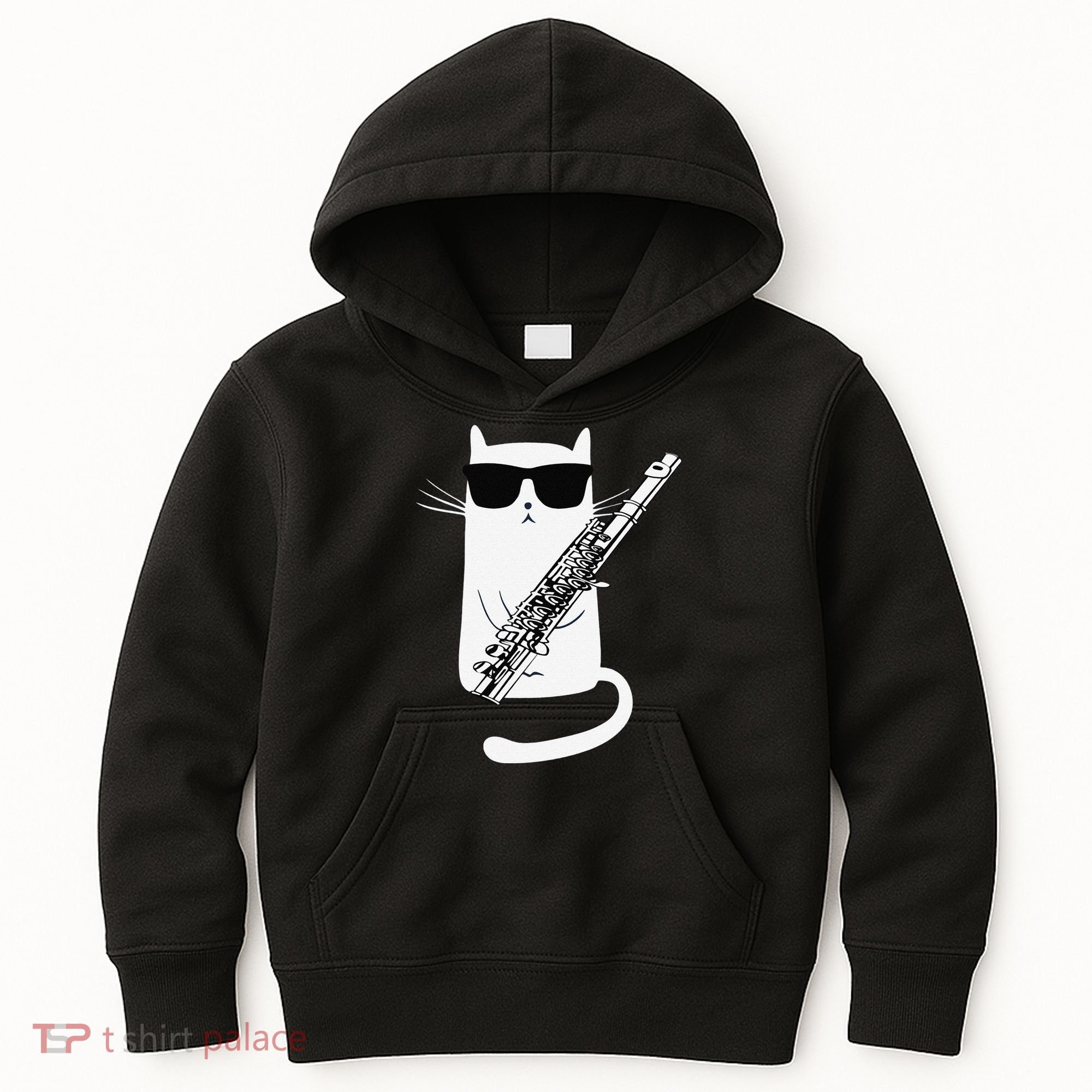 Funny Funny Cat Wearing Sunglasses Playing Flute Great Gift Kids Hoodie