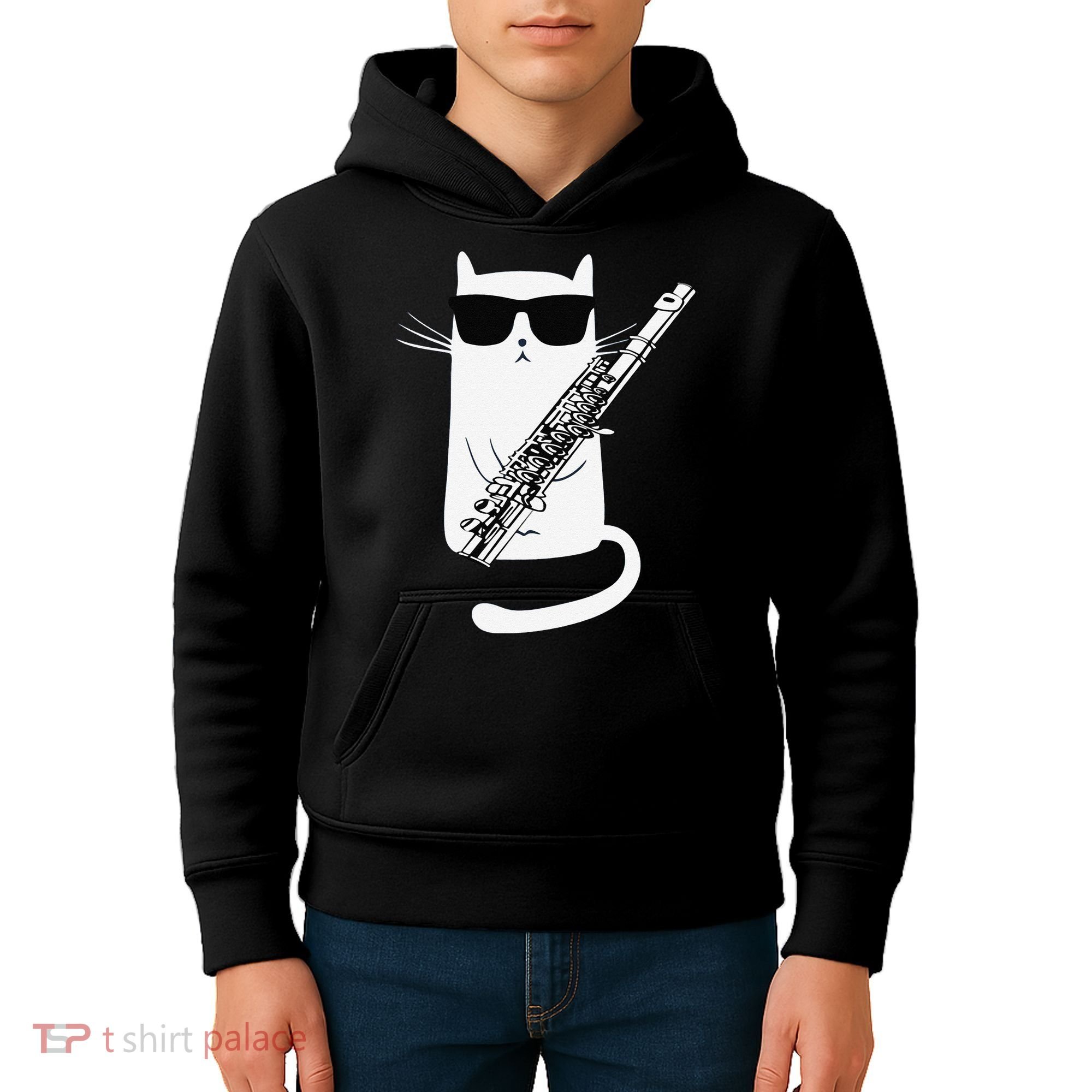 Funny Funny Cat Wearing Sunglasses Playing Flute Great Gift Kids Hoodie
