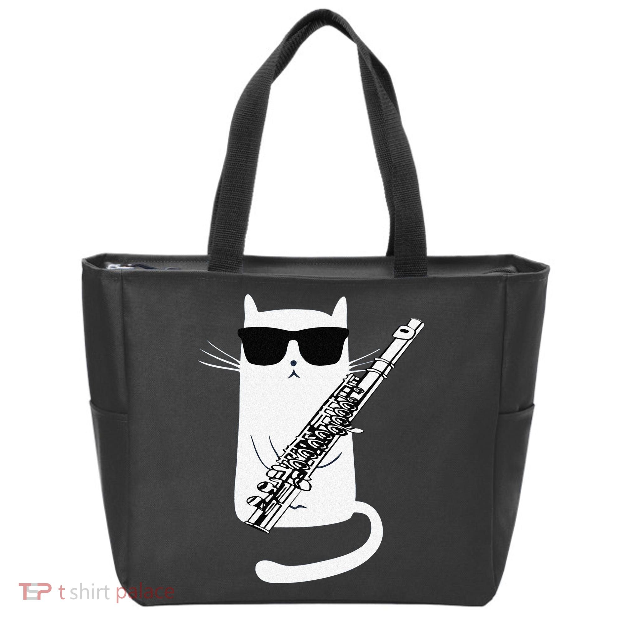 Funny Funny Cat Wearing Sunglasses Playing Flute Great Gift Tote Bag