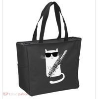 Funny Funny Cat Wearing Sunglasses Playing Flute Great Gift Tote Bag thumb 2