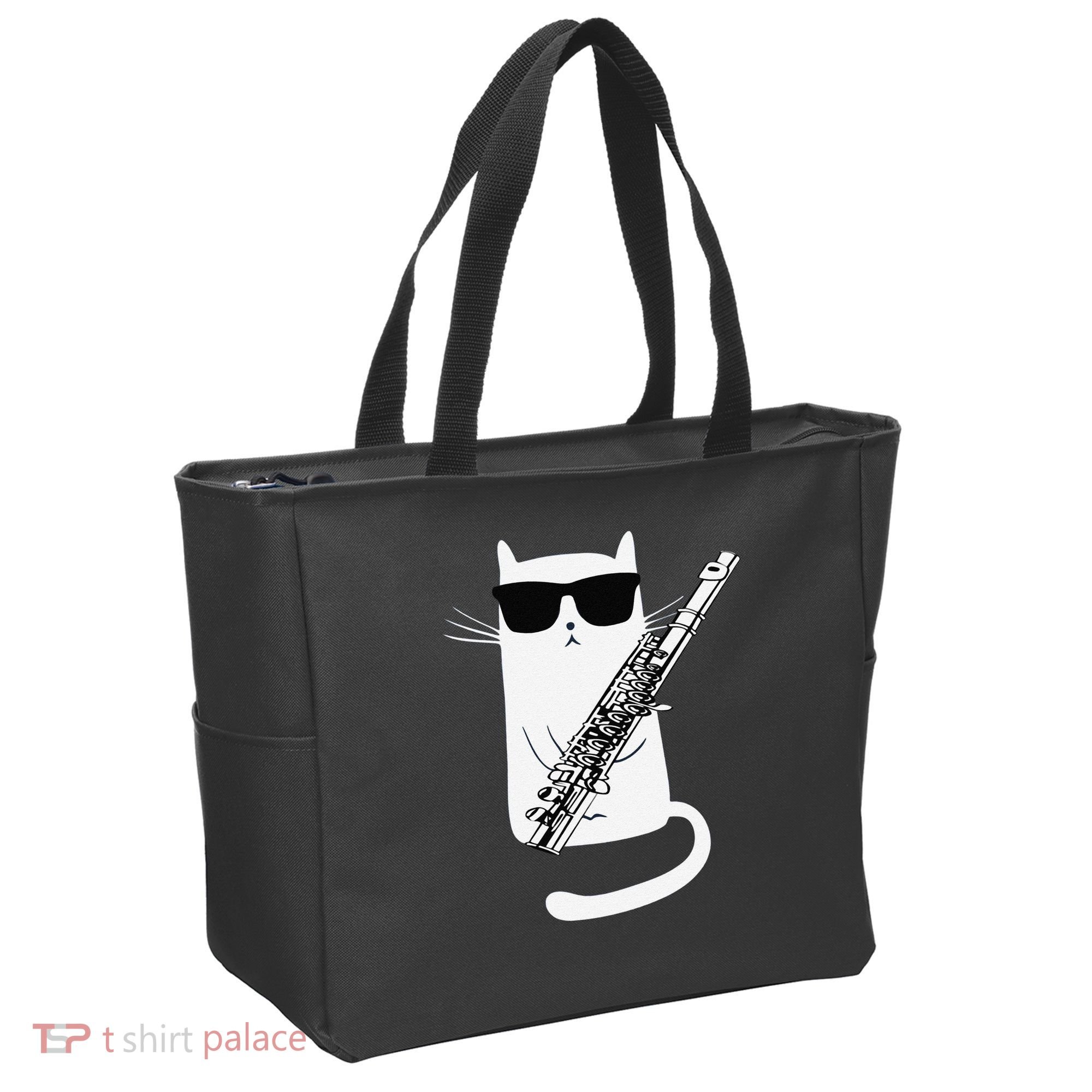 Funny Funny Cat Wearing Sunglasses Playing Flute Great Gift Tote Bag