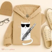Funny Funny Cat Wearing Sunglasses Playing Flute Great Gift Hoodie thumb 4