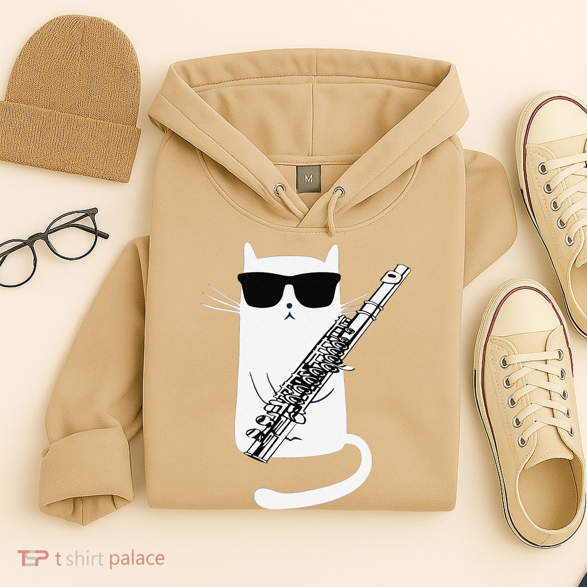 Funny Funny Cat Wearing Sunglasses Playing Flute Great Gift Hoodie