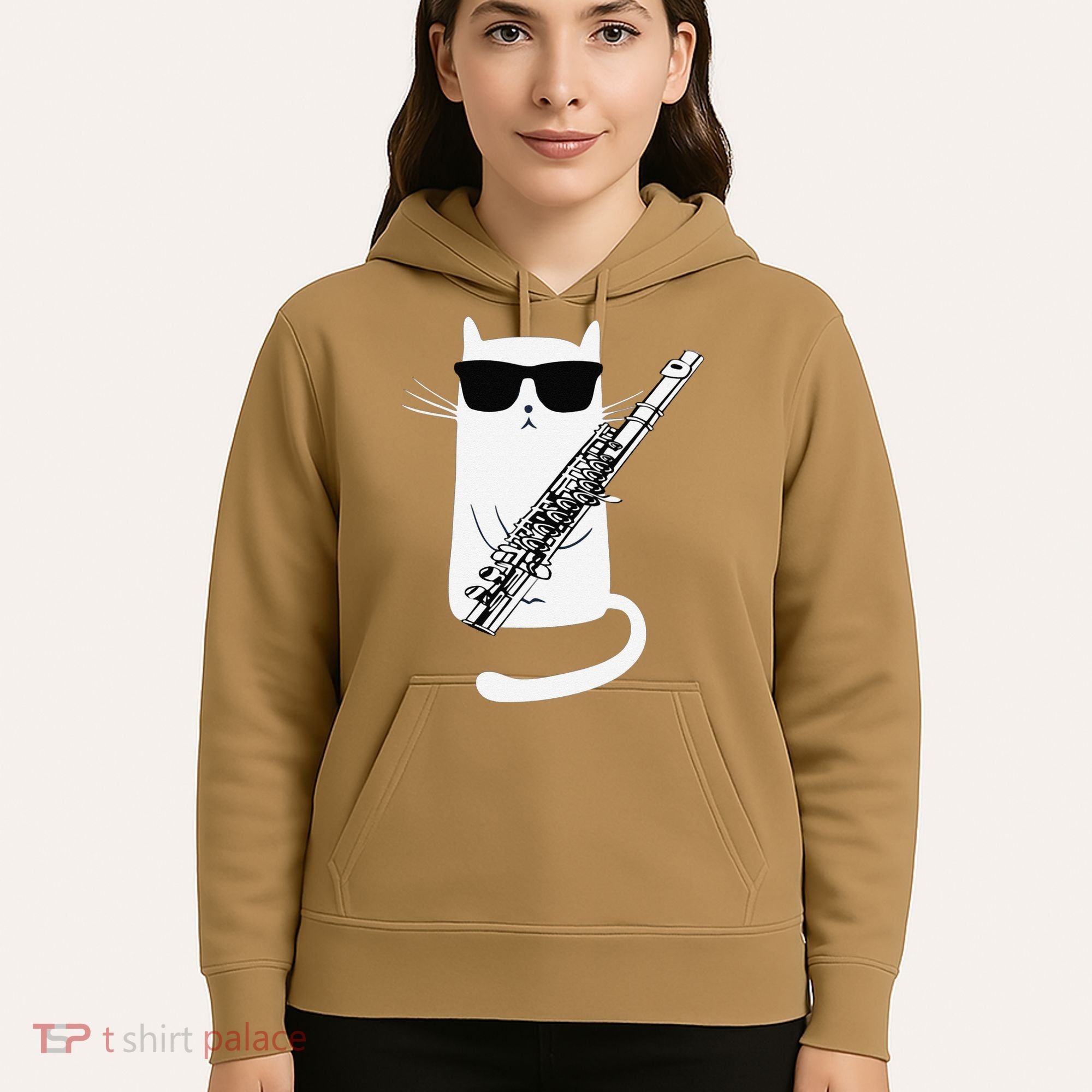 Funny Funny Cat Wearing Sunglasses Playing Flute Great Gift Hoodie