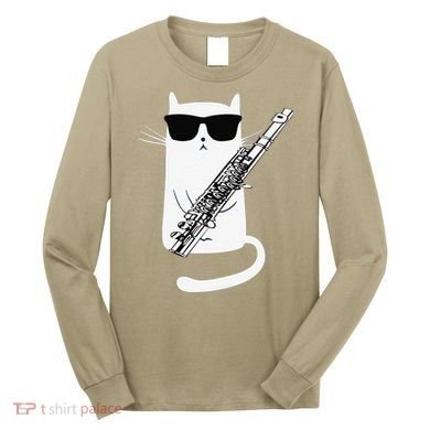 Funny Funny Cat Wearing Sunglasses Playing Flute Great Gift Long Sleeve Shirt