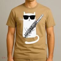 Funny Funny Cat Wearing Sunglasses Playing Flute Great Gift T-Shirt thumb 3