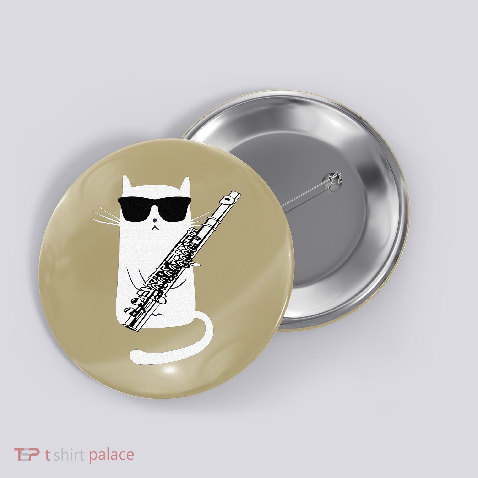 Funny Funny Cat Wearing Sunglasses Playing Flute Great Gift Button