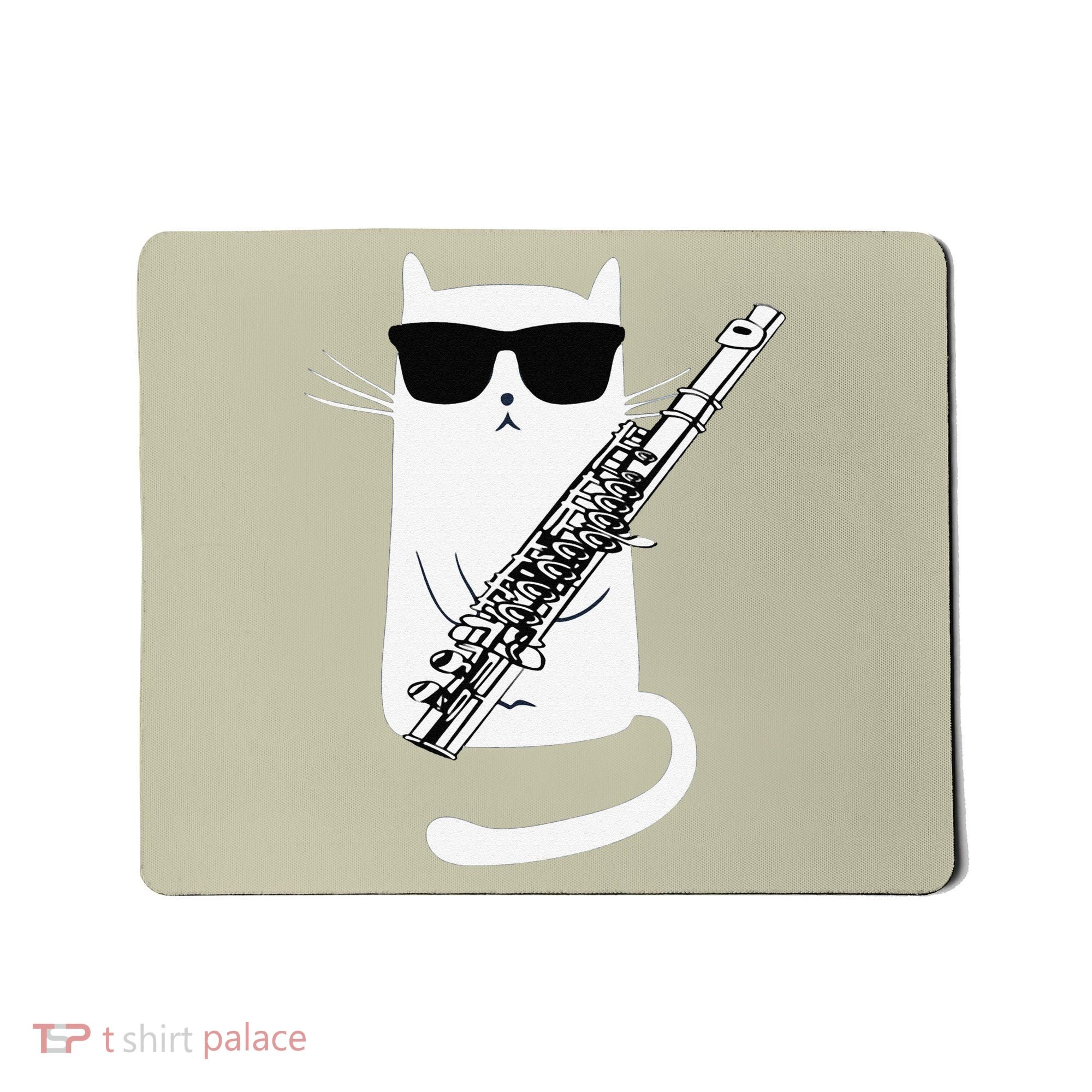 Funny Funny Cat Wearing Sunglasses Playing Flute Great Gift Mousepad