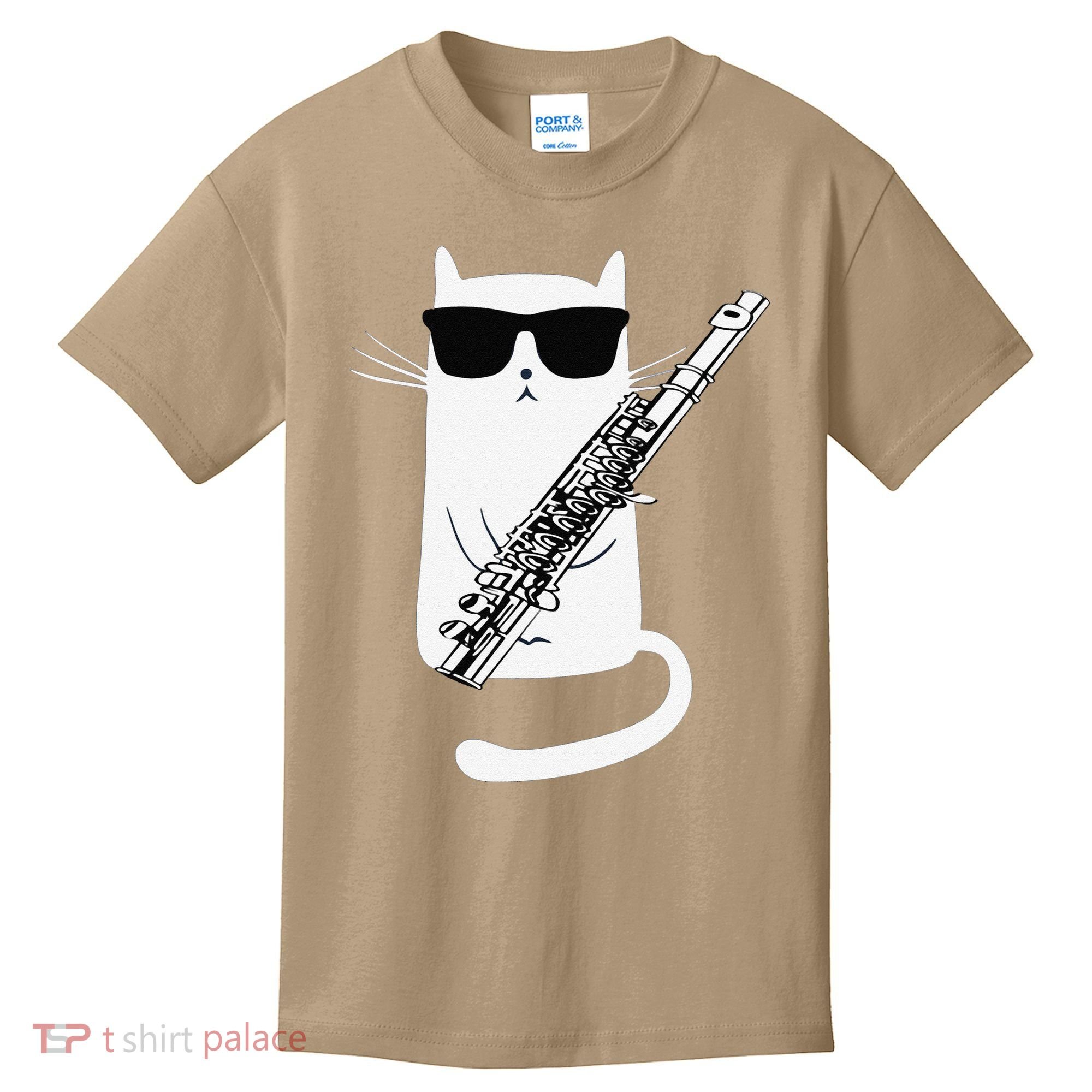 Funny Funny Cat Wearing Sunglasses Playing Flute Great Gift Kids T-Shirt