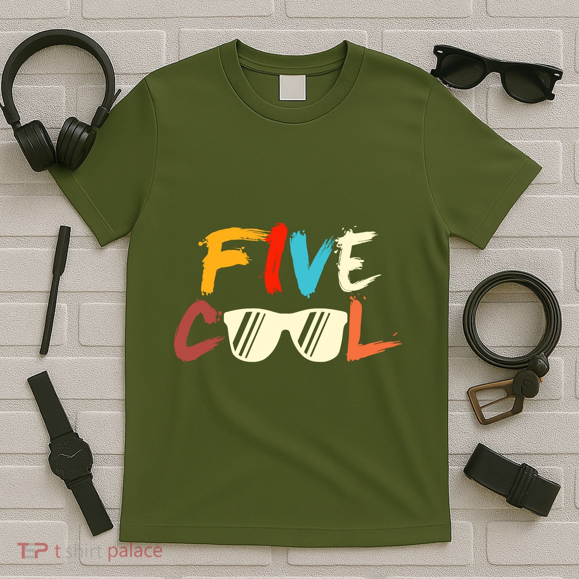 Funny Five Cool Glasses Years Old 5th Birthday Anniversary T-Shirt