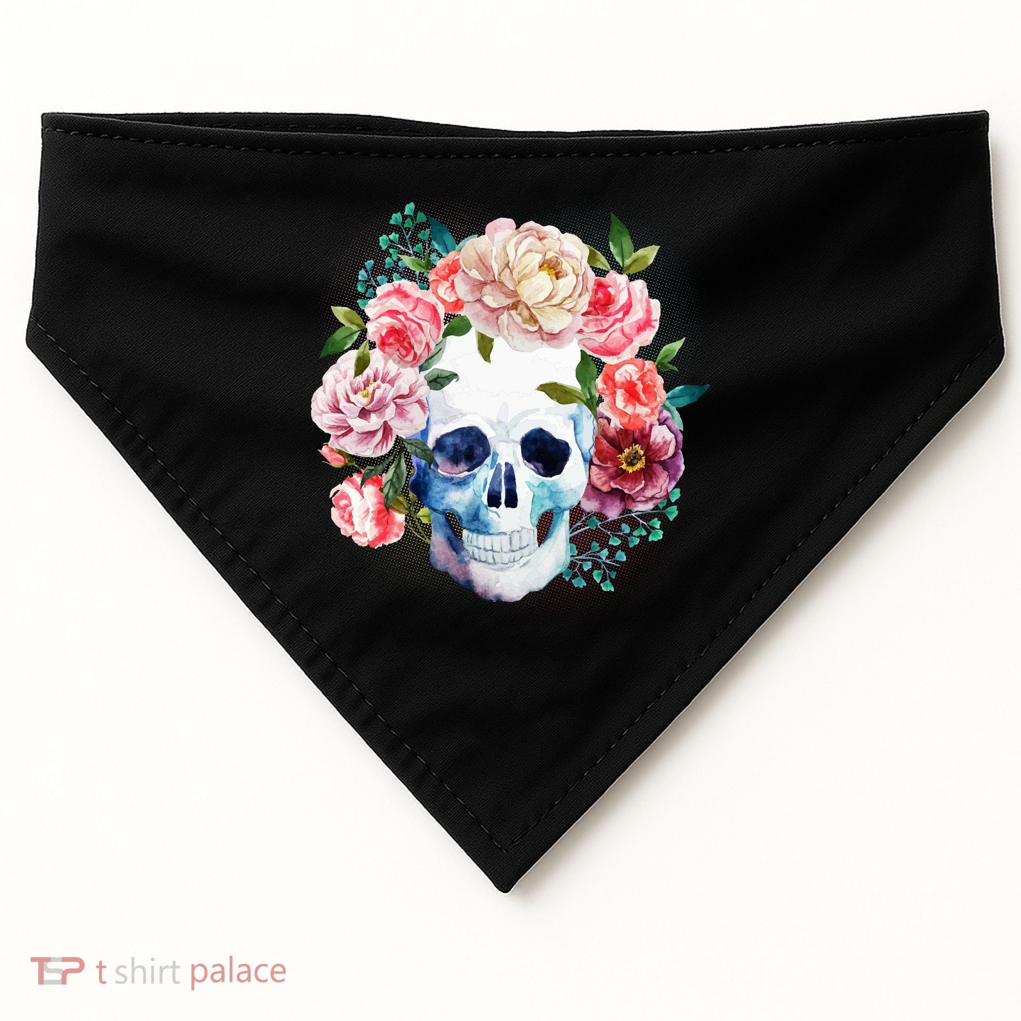 Fancy Flower Crown Skull USA-Made Doggie Bandana