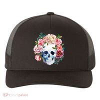Fancy Flower Crown Skull Yupoong Adult 5-Panel Trucker Hat thumb 0