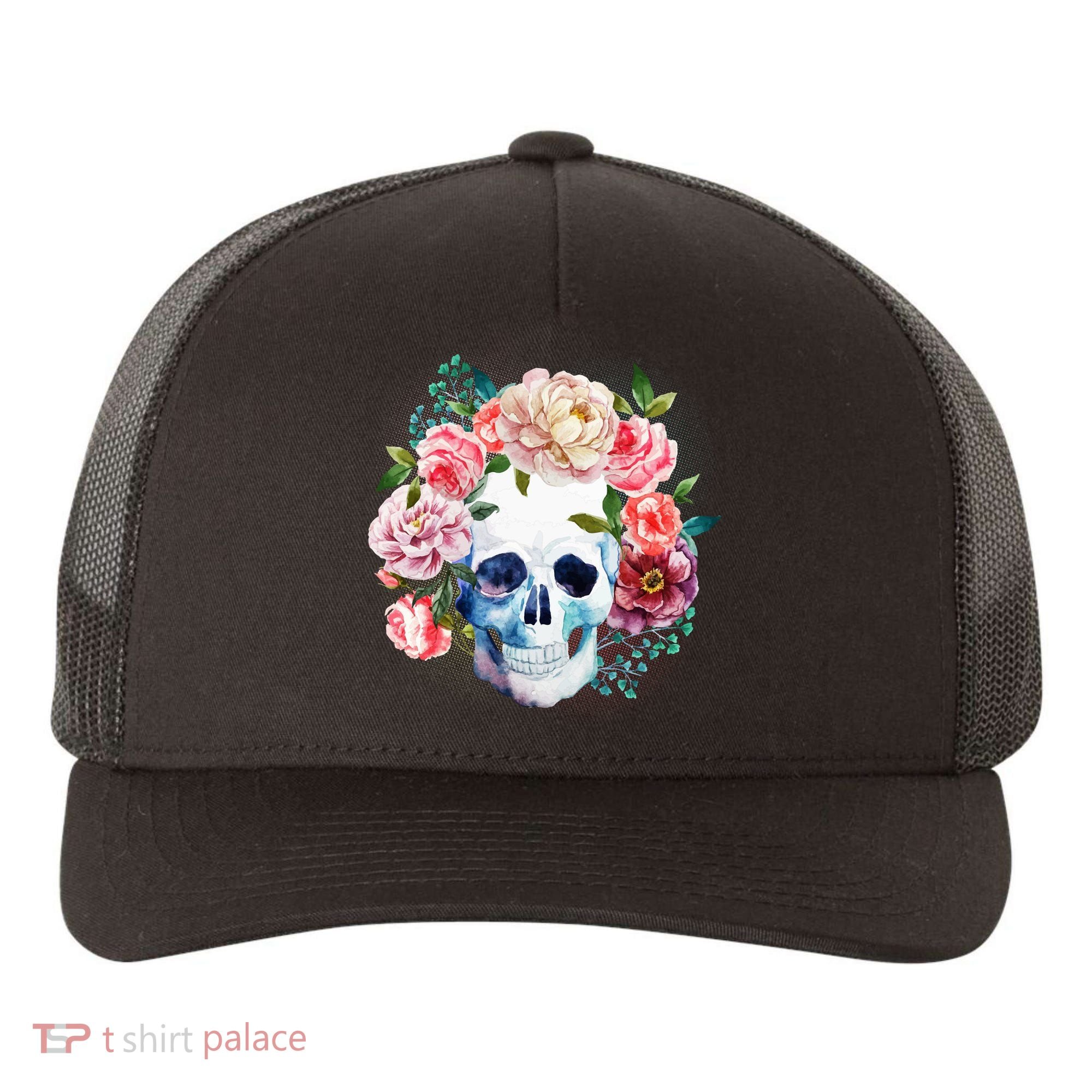 Fancy Flower Crown Skull Yupoong Adult 5-Panel Trucker Hat