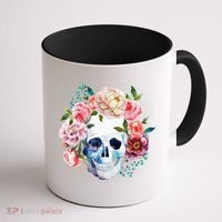Fancy Flower Crown Skull Coffee Mug thumb 1