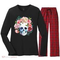 Fancy Flower Crown Skull Women's Long Sleeve Flannel Pajama Set  thumb 0