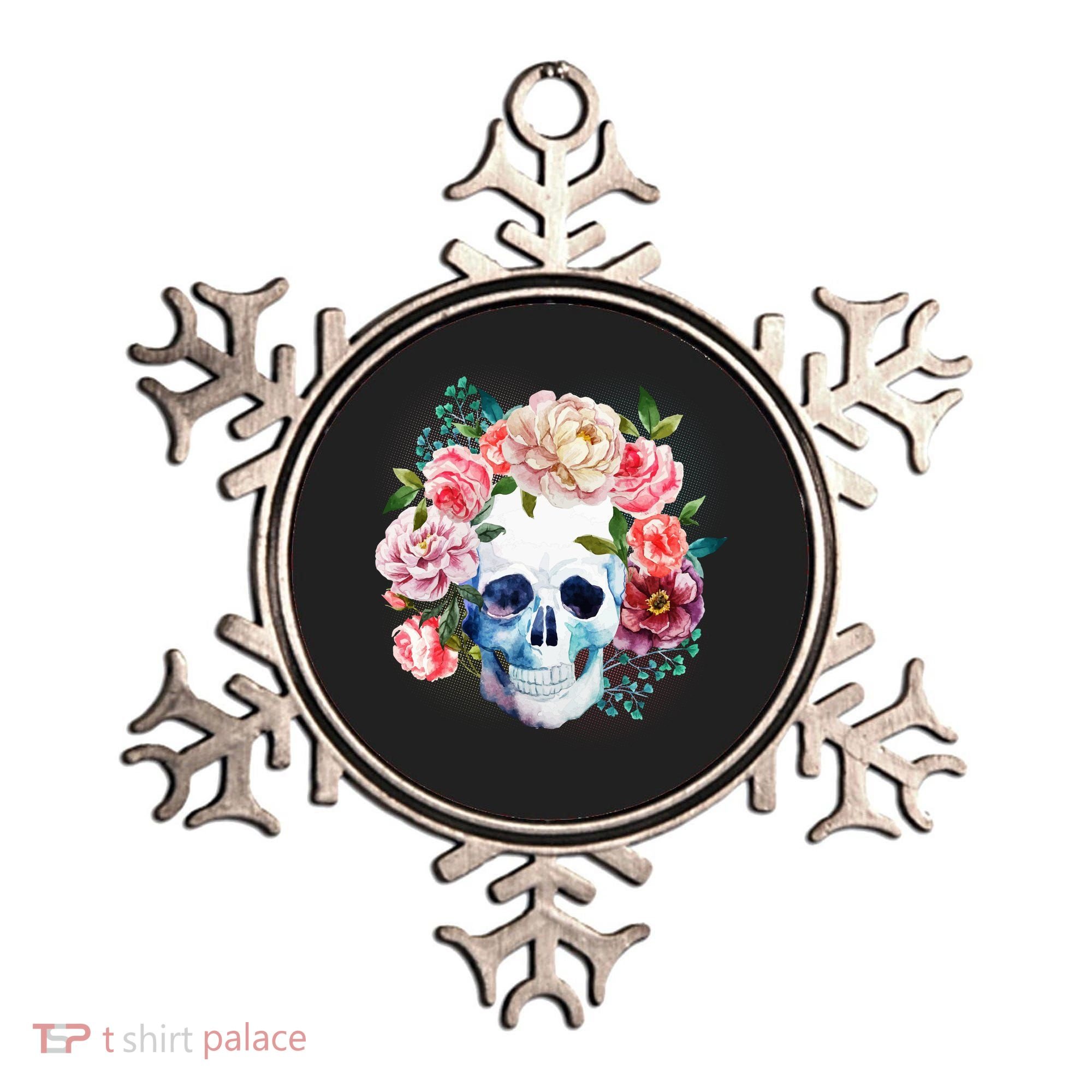 Fancy Flower Crown Skull Ornament