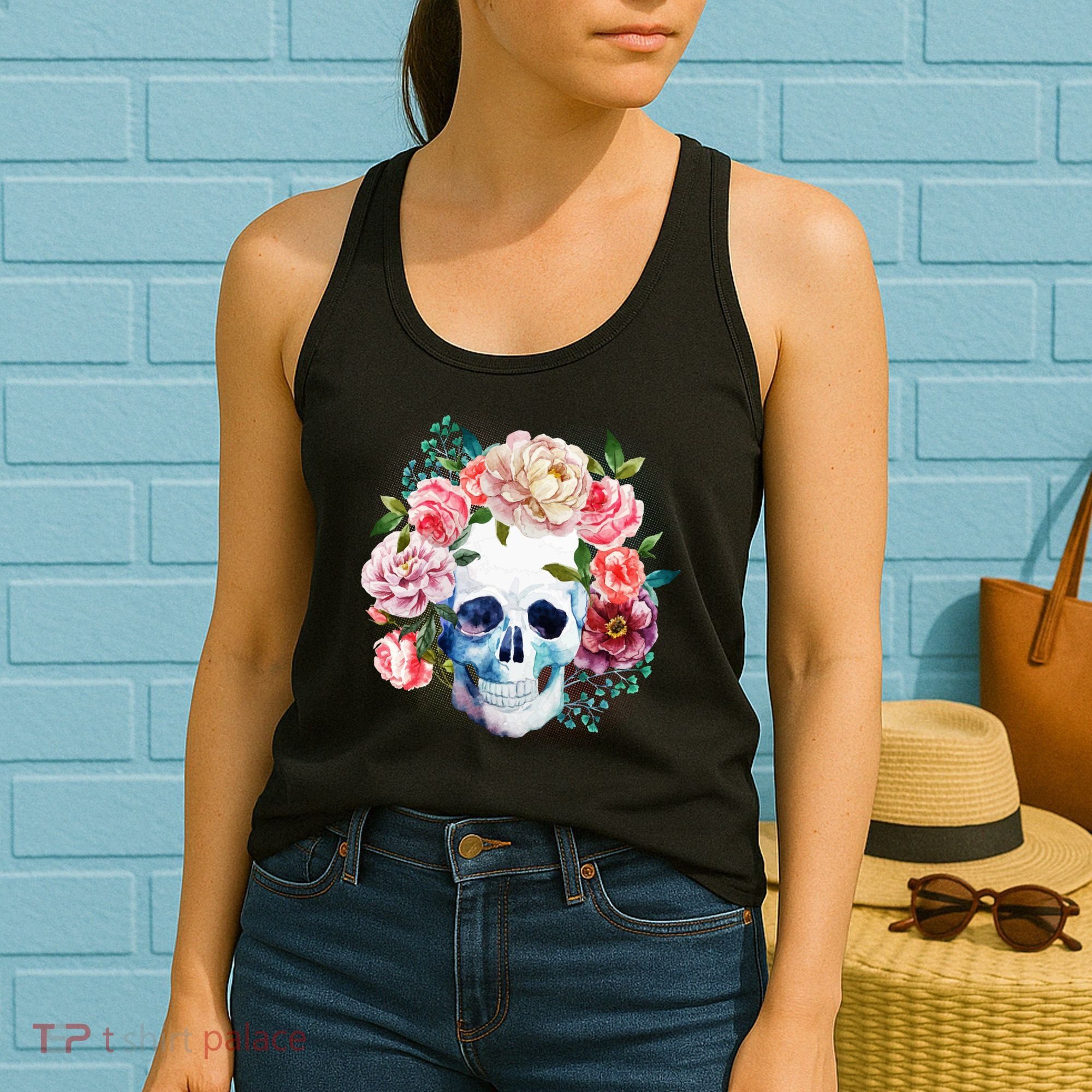 Fancy Flower Crown Skull Women's Tank Top