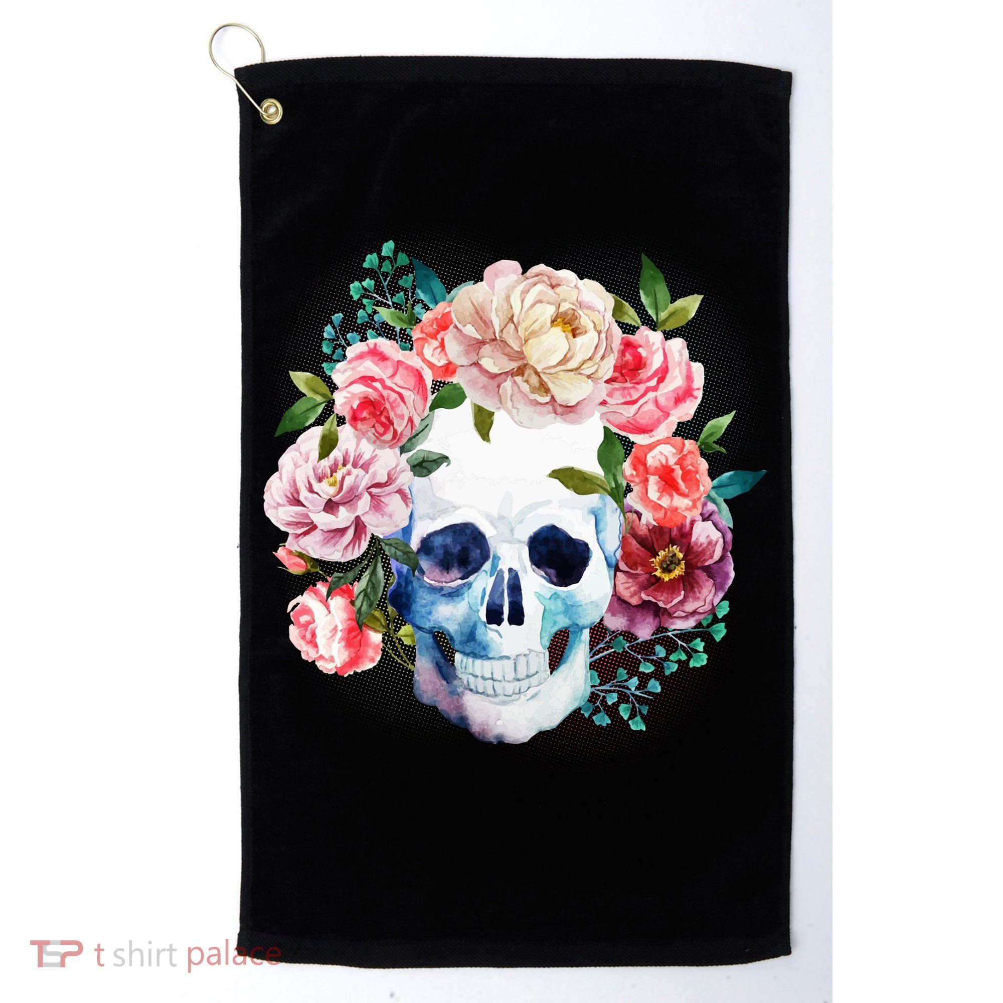 Fancy Flower Crown Skull Golf Towel