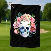 Fancy Flower Crown Skull Golf Towel thumb 1