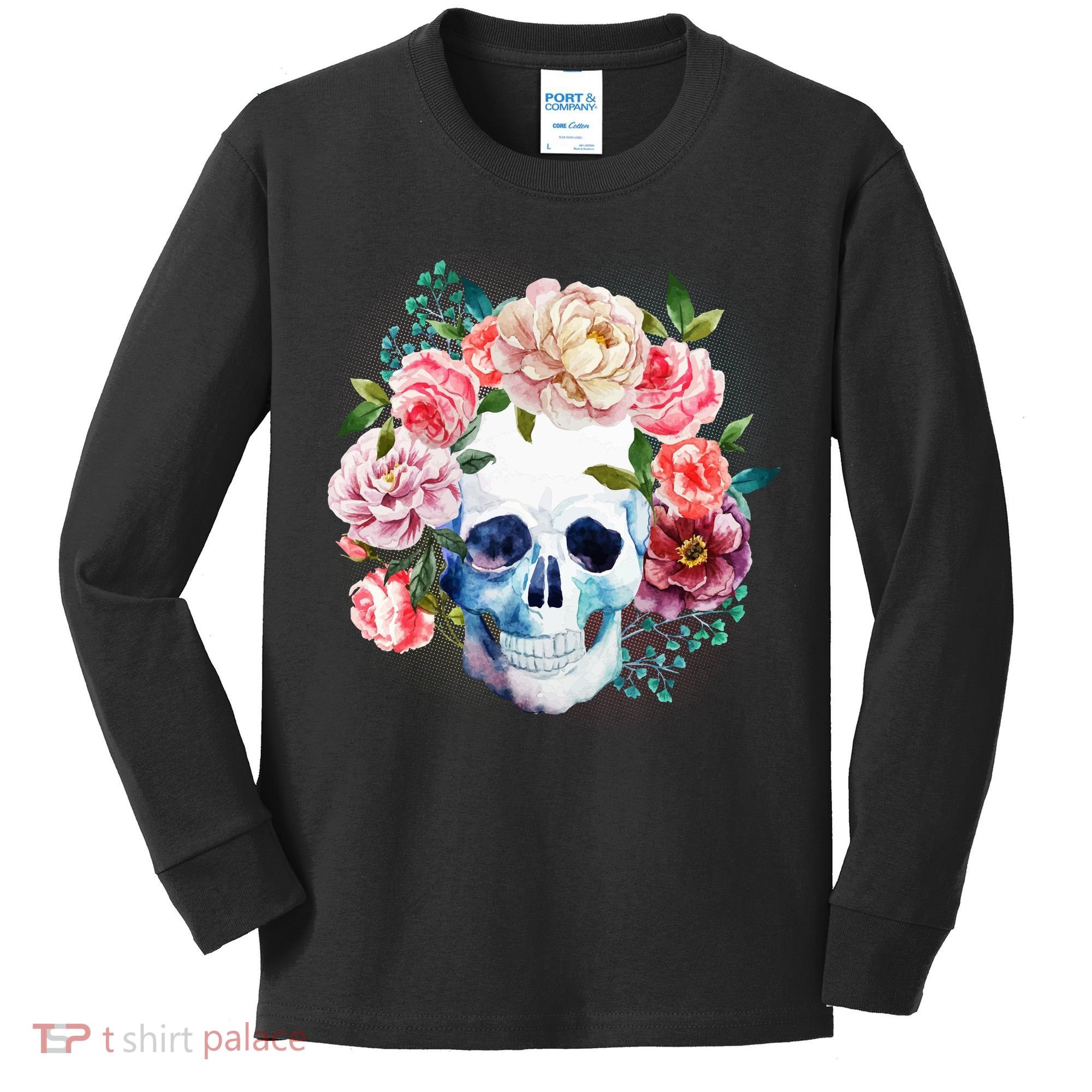 Fancy Flower Crown Skull Kids Long Sleeve Shirt