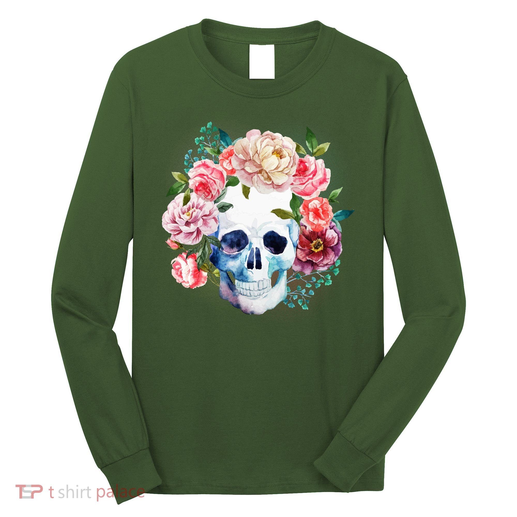Fancy Flower Crown Skull Long Sleeve Shirt
