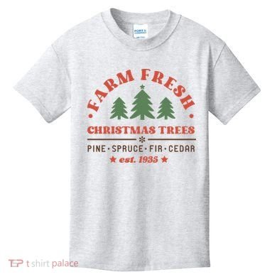 Farm Fresh Christmas Trees Funny Xmas Graphic Plus Size Kids T-Shirt