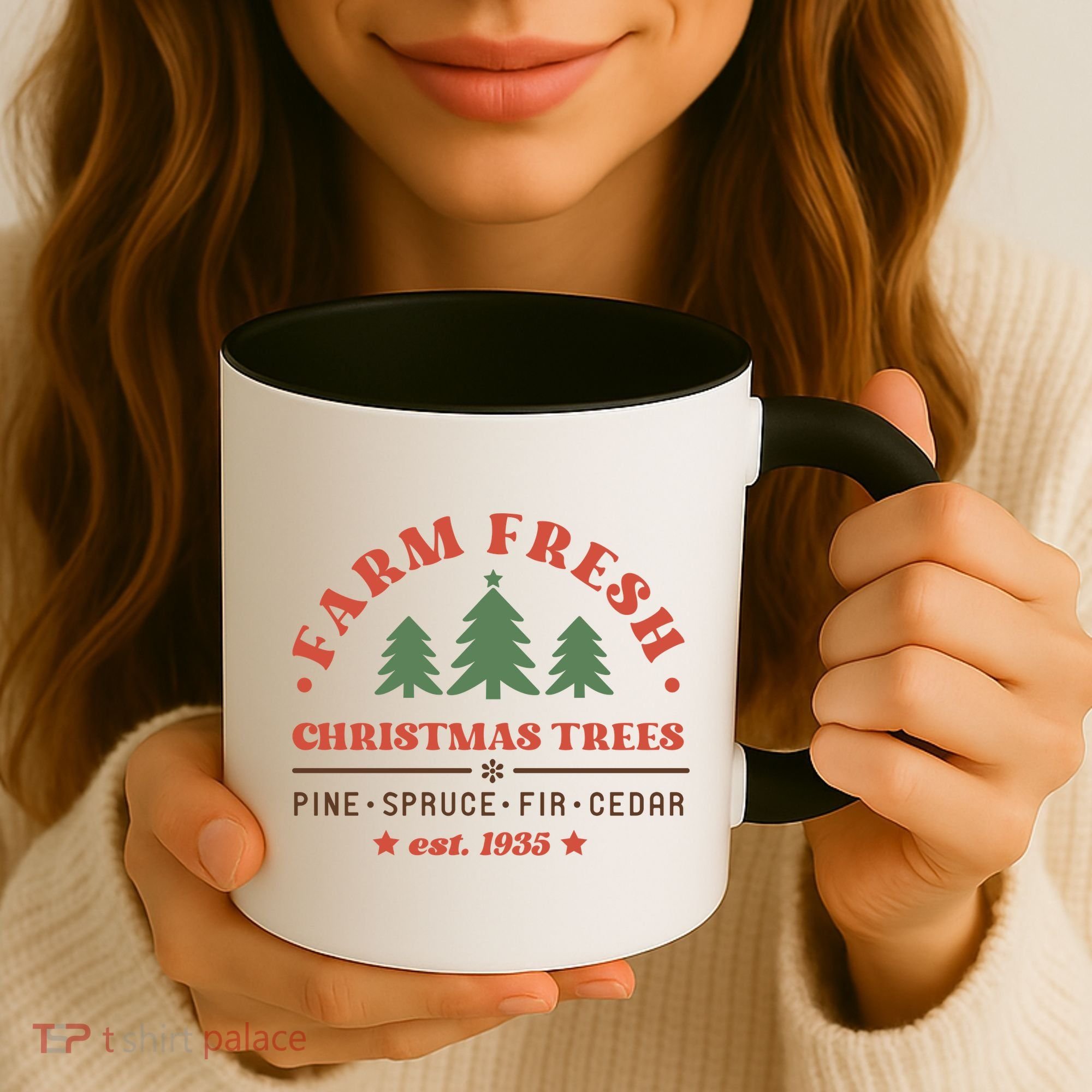 Farm Fresh Christmas Trees Funny Xmas Graphic Plus Size Coffee Mug