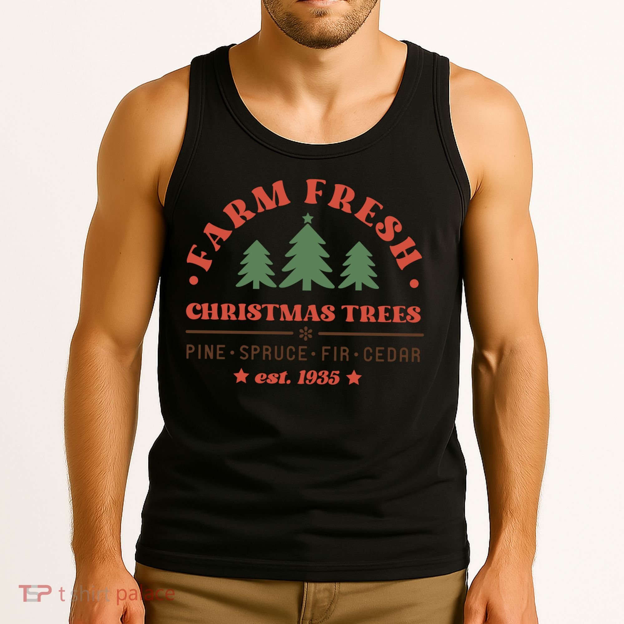 Farm Fresh Christmas Trees Funny Xmas Graphic Plus Size Tank Top