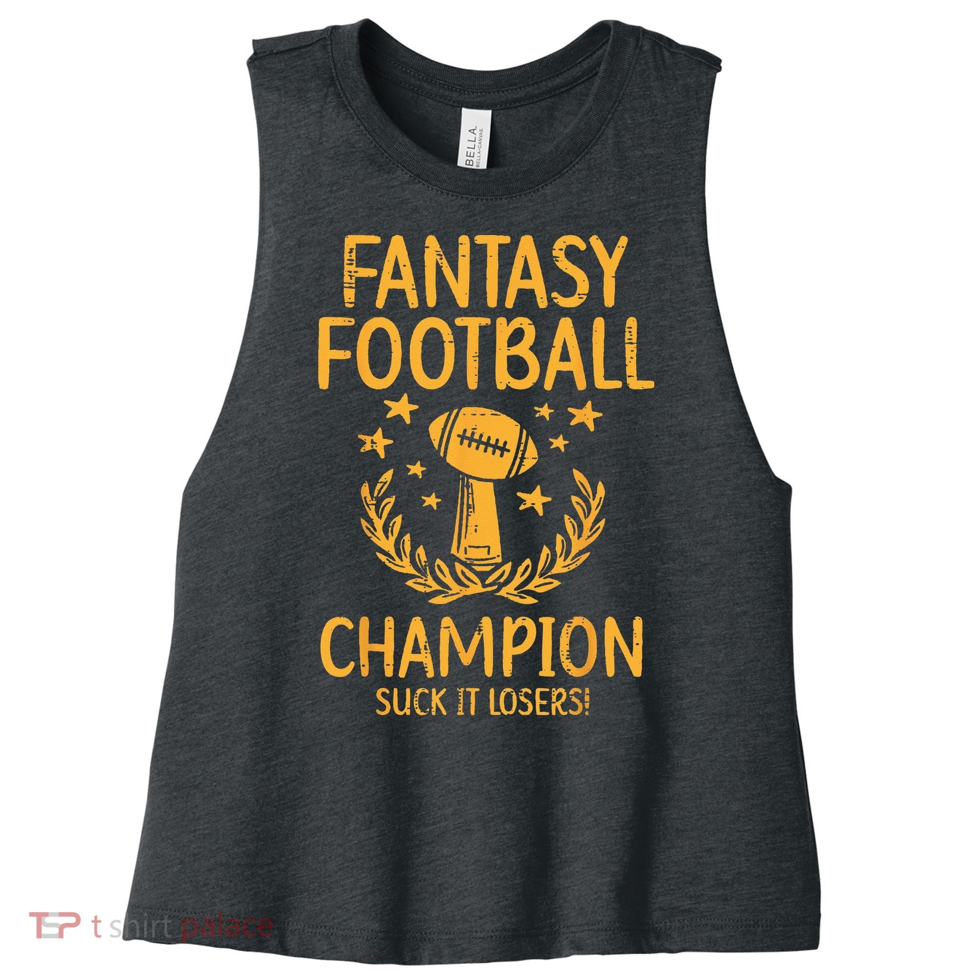 Fantasy Football Champion Funny FFL Draft Champ Women's Racerback Cropped Tank