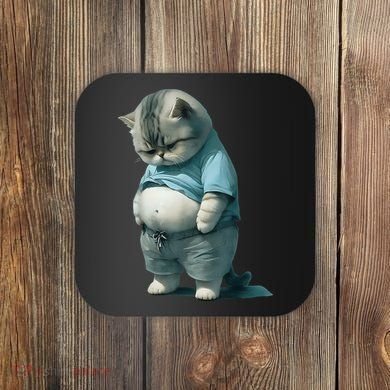 Funny Fat Cat Art Design Fat Kitten Cat Lover Coaster