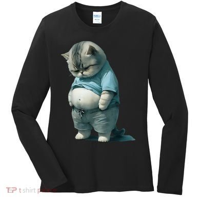 Funny Fat Cat Art Design Fat Kitten Cat Lover Women's Long Sleeve Shirt