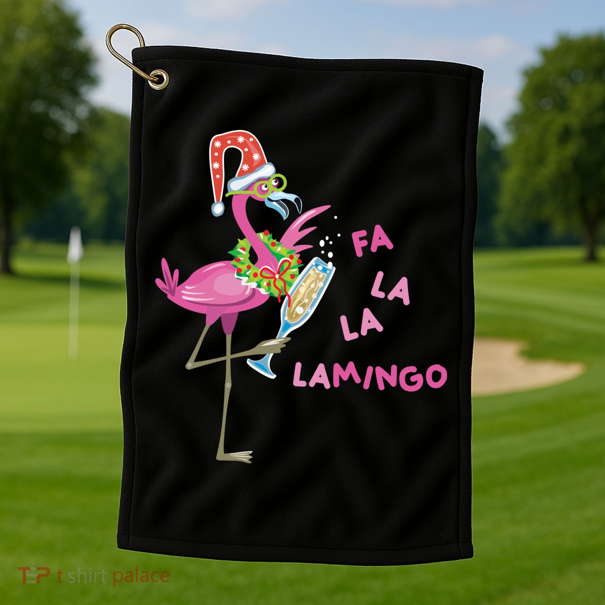 Falala Flamingo Christmas Holiday Festive Golf Towel