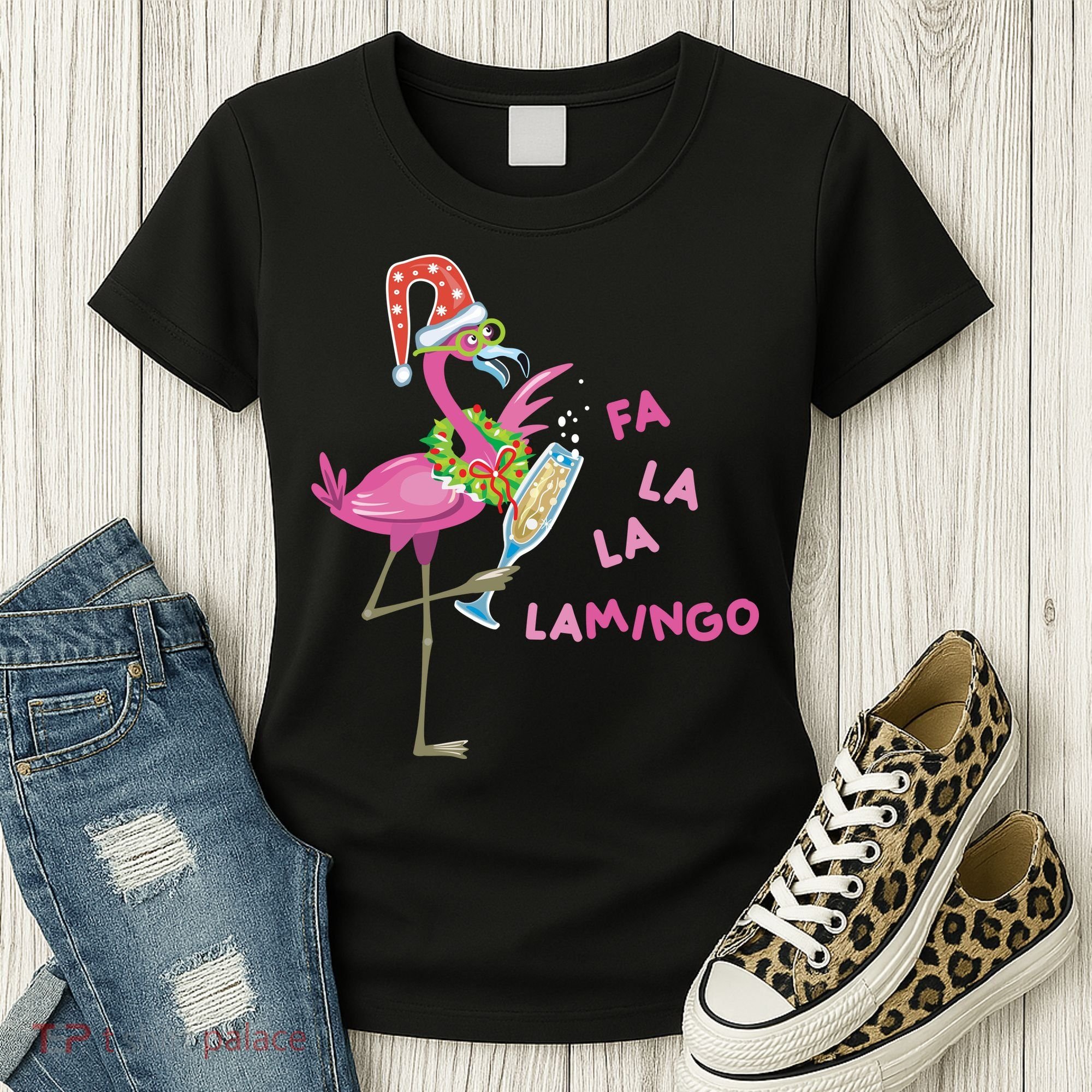 Falala Flamingo Christmas Holiday Festive Women's T-Shirt