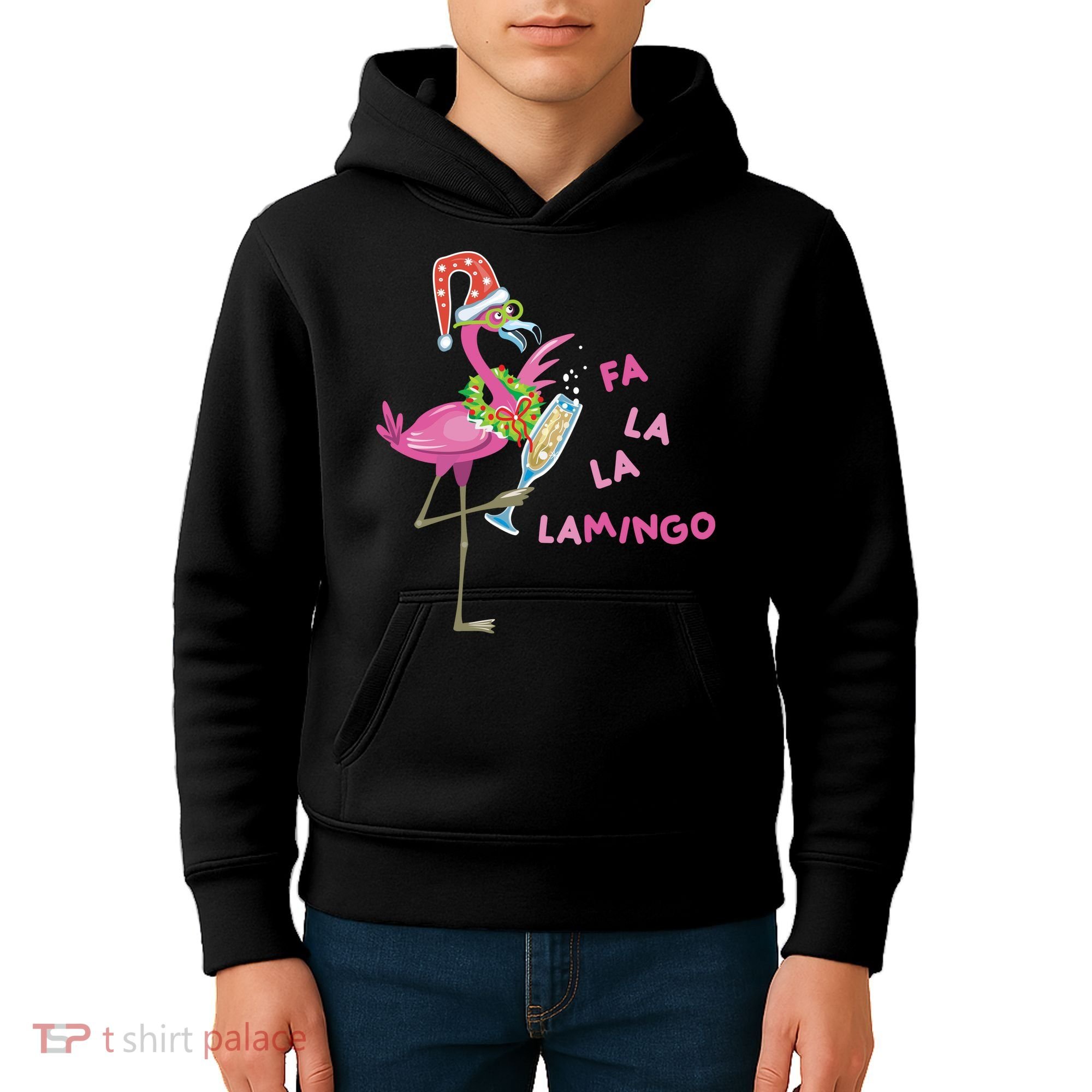 Falala Flamingo Christmas Holiday Festive Kids Hoodie