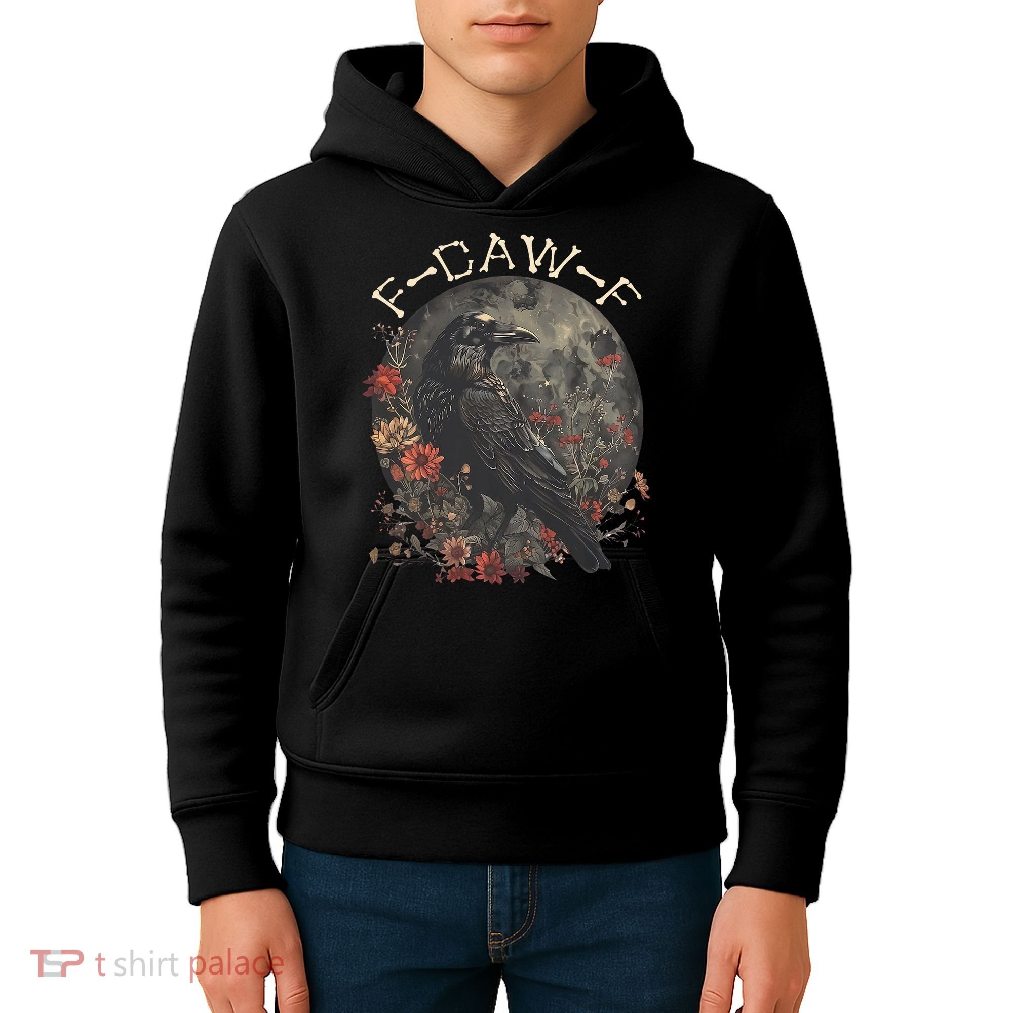 Funny F Caw F Raven Bird Saying Graphic Kids Hoodie
