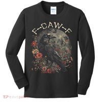 Funny F Caw F Raven Bird Saying Graphic Kids Long Sleeve Shirt thumb 0