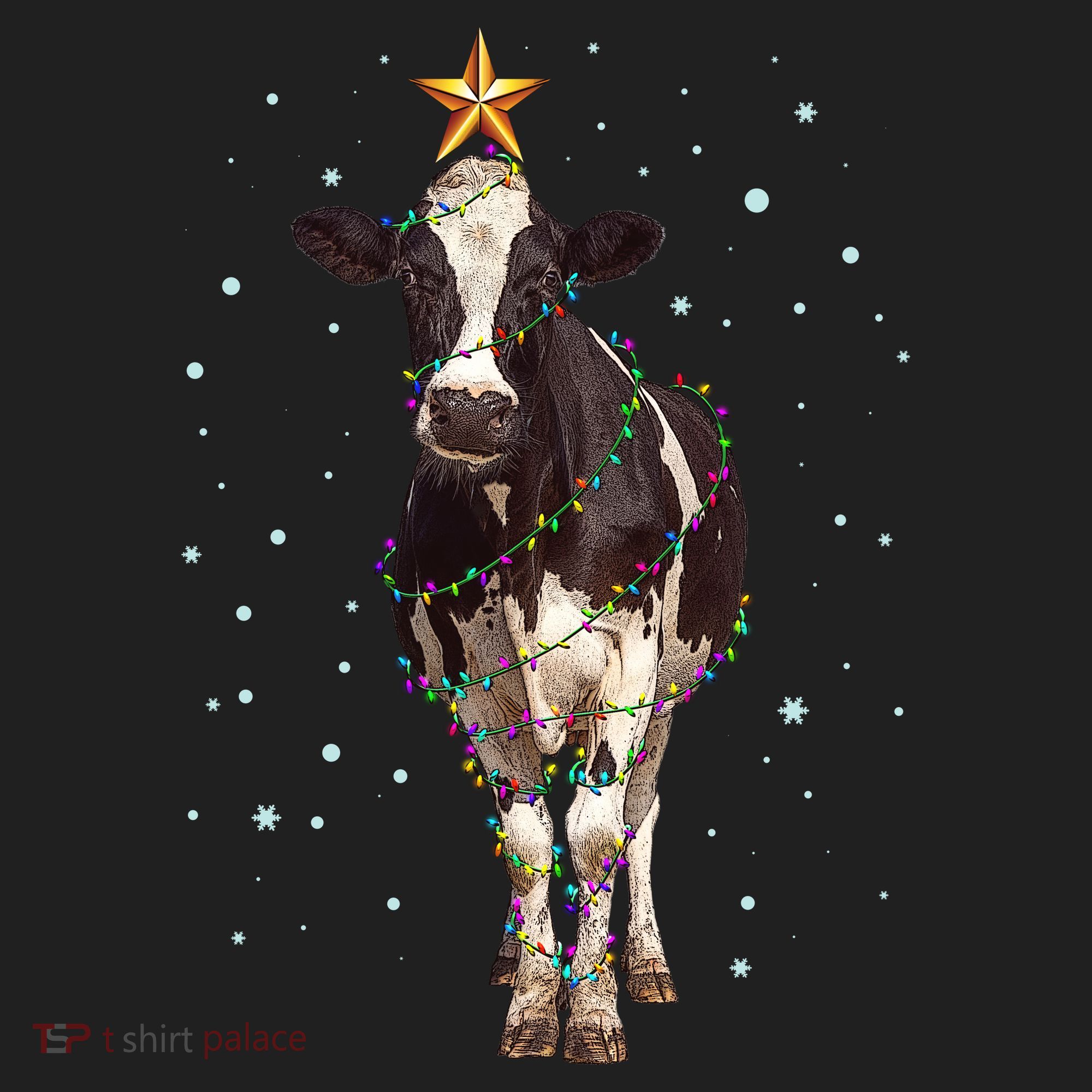 Funny Festive Christmas Lights Cow Women's Sweatshirt