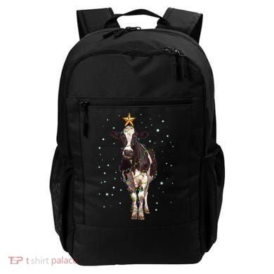 Funny Festive Christmas Lights Cow Backpack