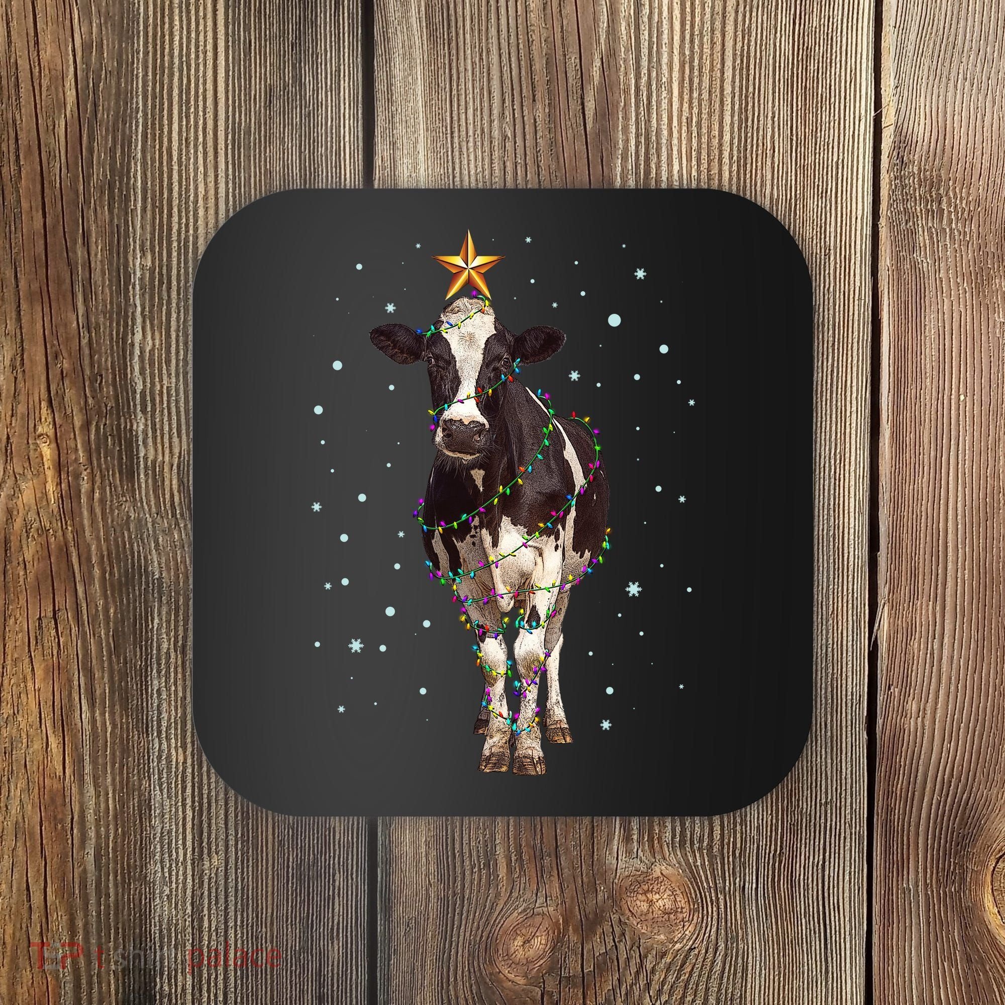 Funny Festive Christmas Lights Cow Coaster
