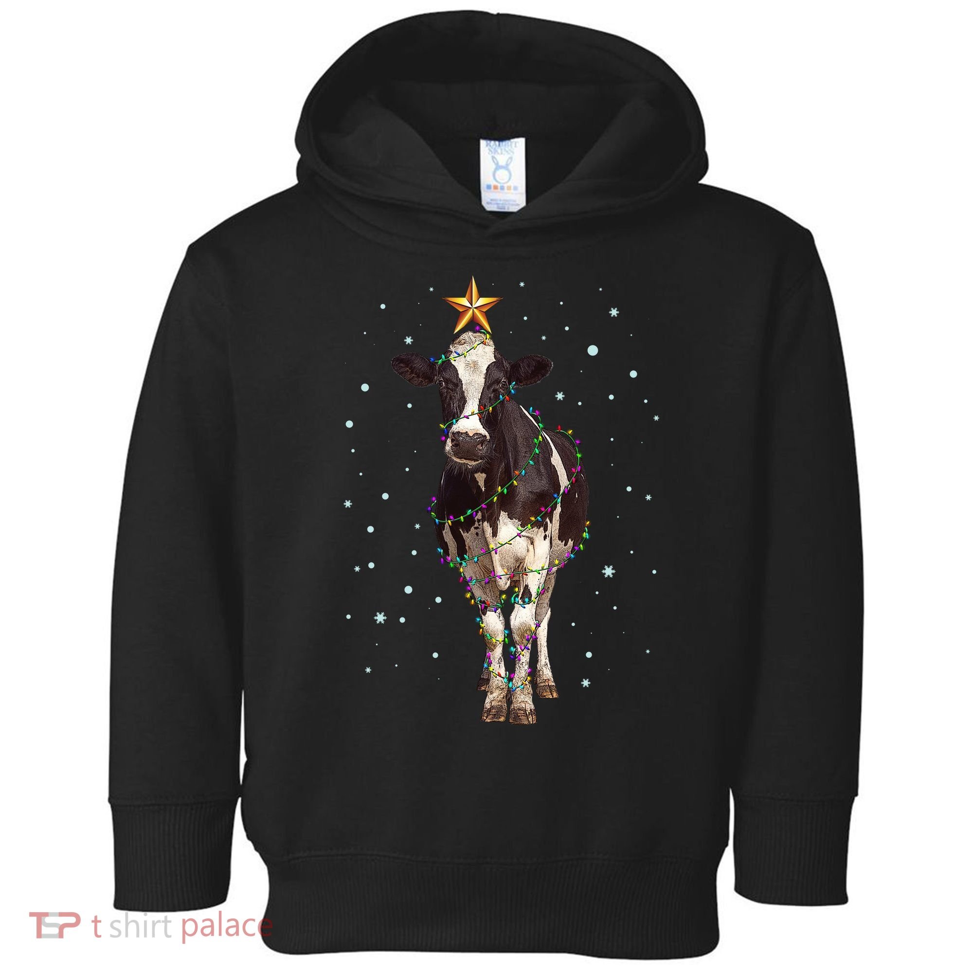 Funny Festive Christmas Lights Cow Toddler Hoodie